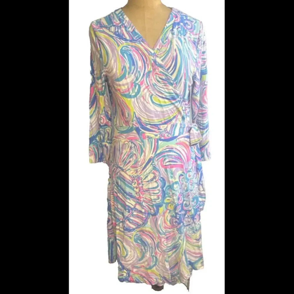 Lilly Pulitzer Multicolor Designer Stretchy Adjustable Comfort Lounge Wrap Dress